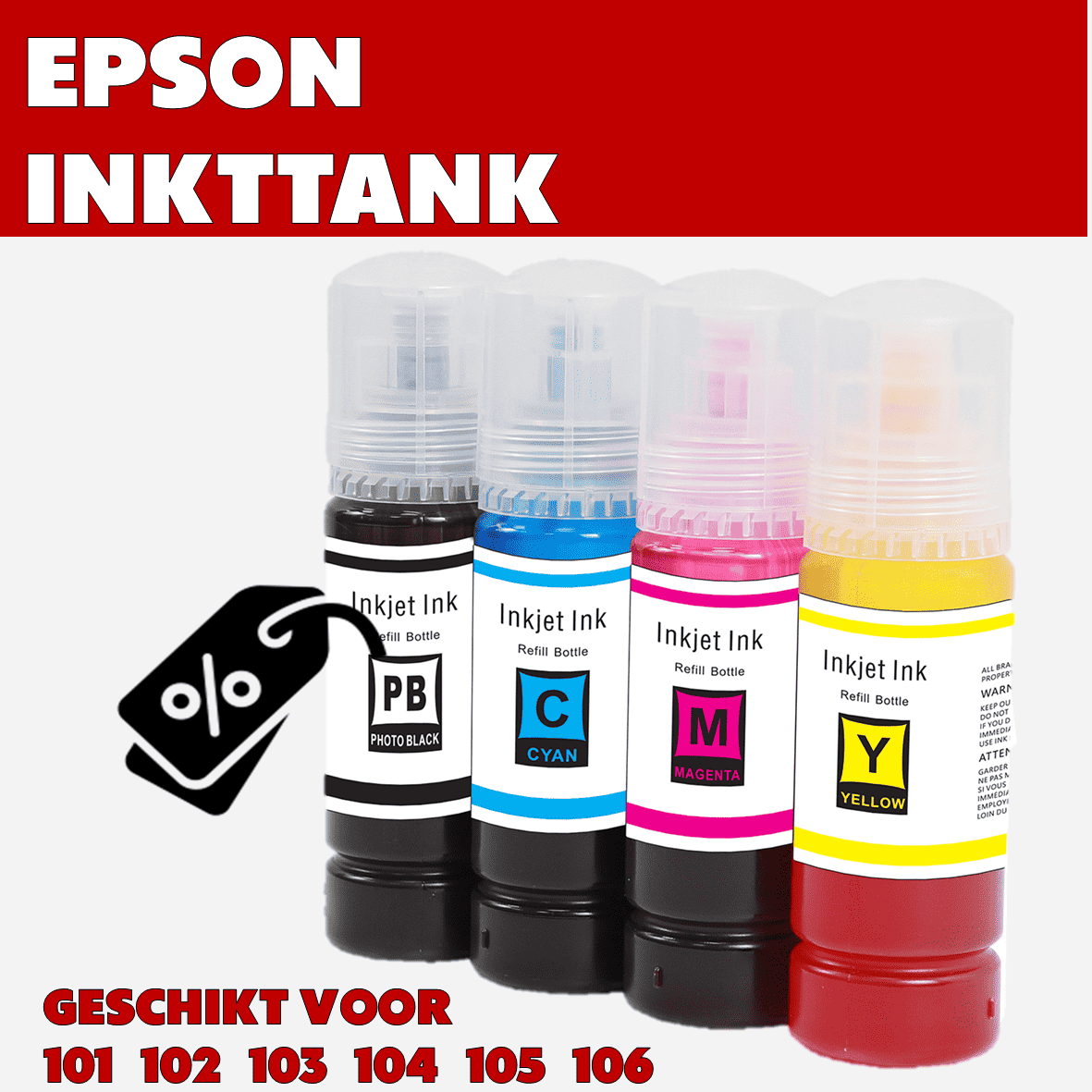 Huismerk 102 / 103 /104 Inktflesjes voor Specifieke Epson ET- Printers (70 ml.) | MultiPacks & Los | ISO9001, ISO14001, CE, Rohs |