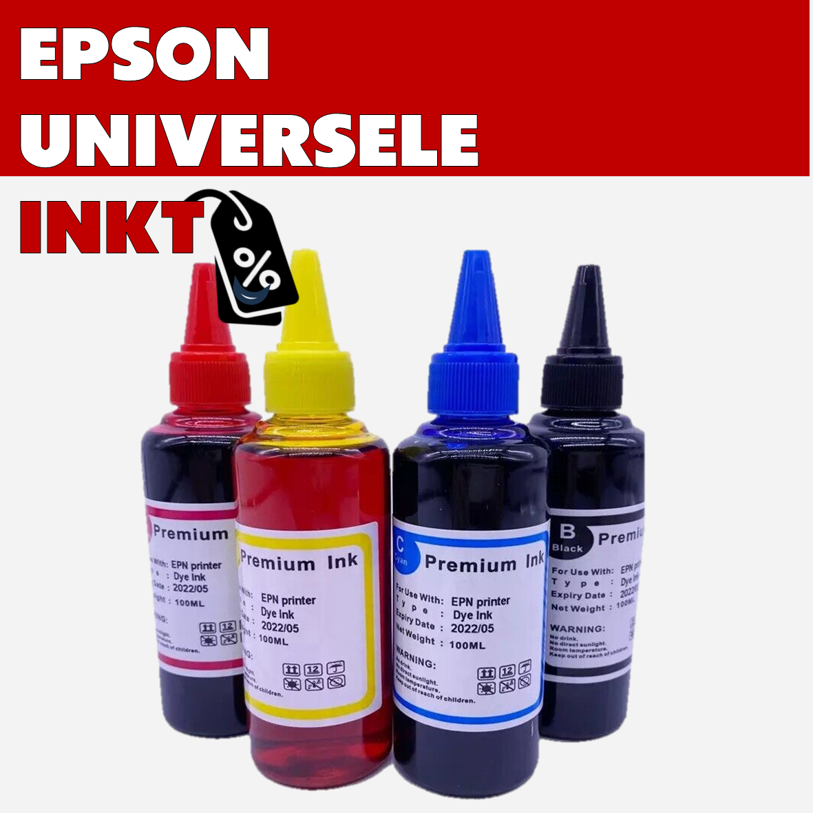 Universeel Inkt flesje Geschikt Voor Epson Printer (100 ml.) | MultiPacks & Los | ISO9001, ISO14001, CE, Rohs |